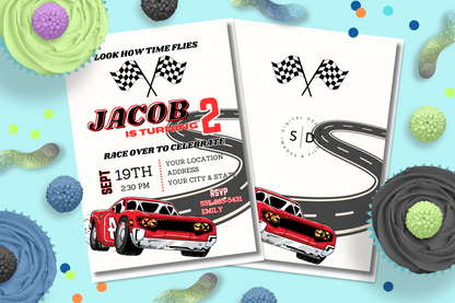 Time Flies Racecar Birthday Party Invitation