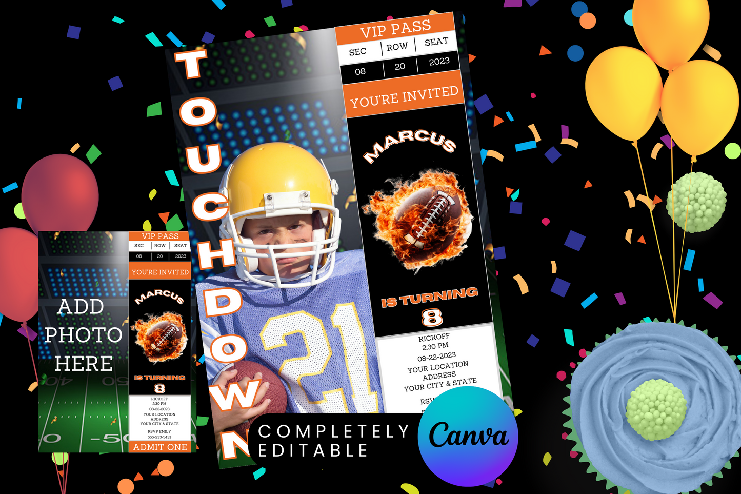 Football Ticket Birthday Party Invitation