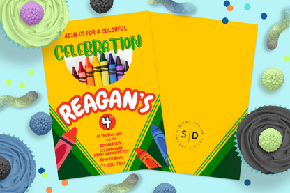 Colorful Crayon Birthday Party Invitation