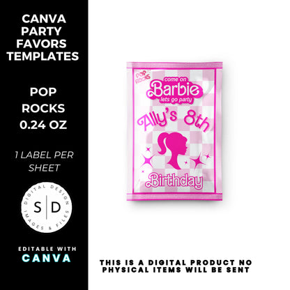 Let's Go Party Retro Barbie Birthday Party Favor Templates