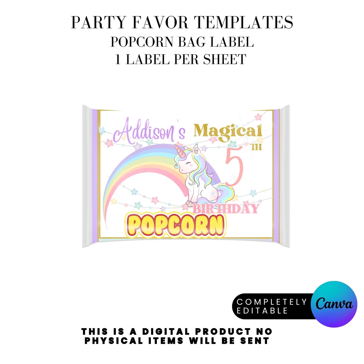 Magical Unicorn Birthday Party Favor Templates