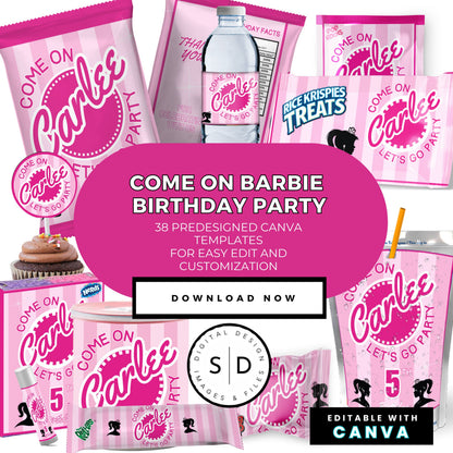 Come On Barbie Birthday Party Favor Templates