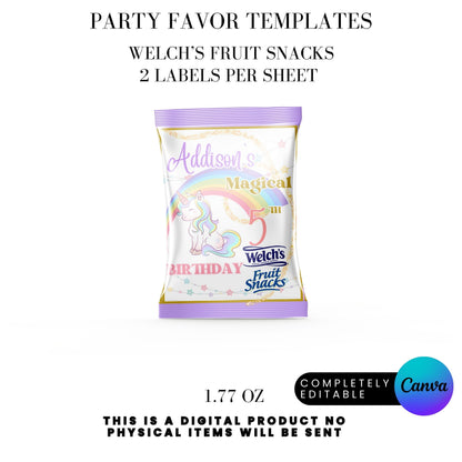 Magical Unicorn Birthday Party Favor Templates