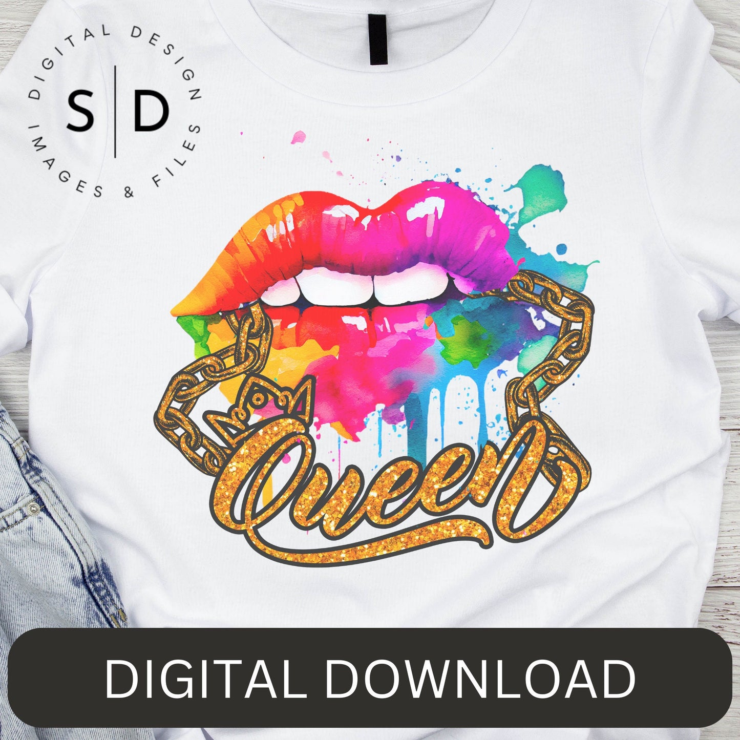 Queen Rainbow Drip Lips PNG