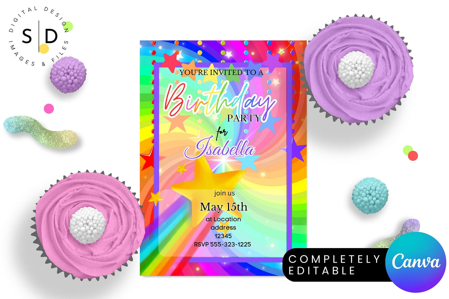 Rainbow Stars Party Invitation