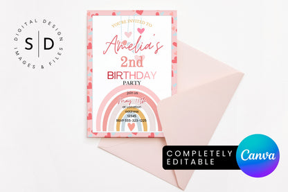Rainbow Hearts Party Invitation